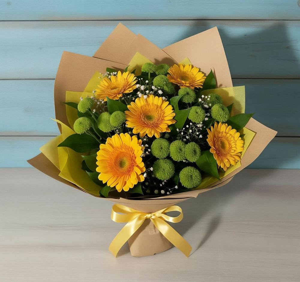 Букет цветов из: Герберы и Хризантемы в Семикаракорске